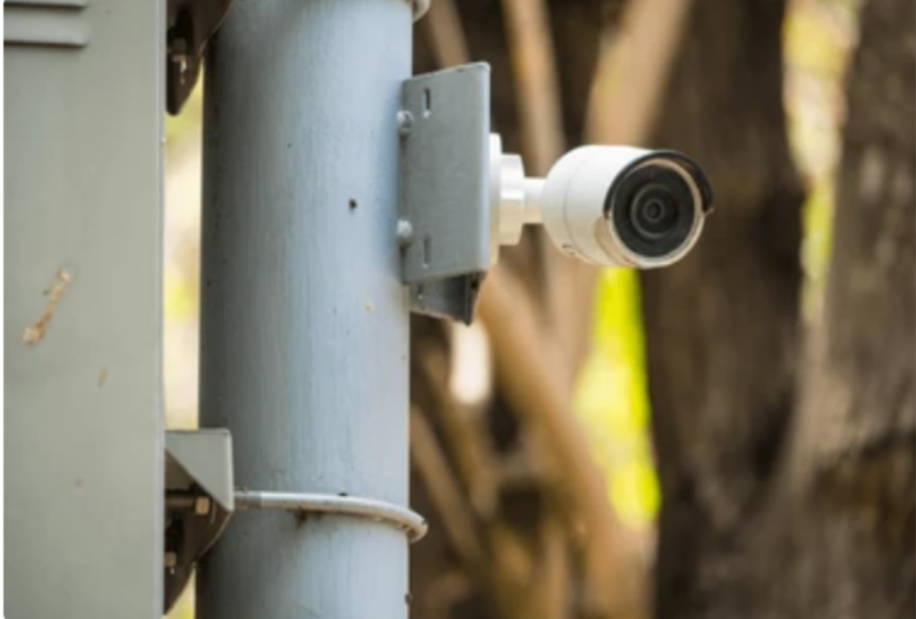 Home security camera monitoring outdoor activity in real-time.